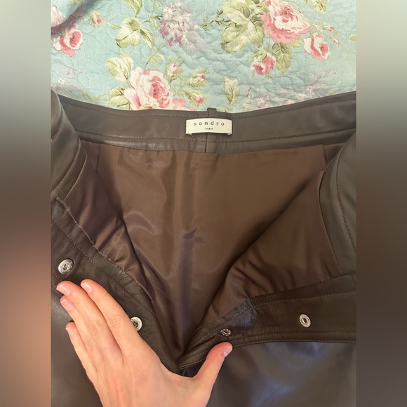 SANDRO LEATHER SKIRT CHOCOLATE - Picture 2 of 5